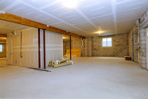 Unfinished new build interior construction basement renovation ground floor Inside selected focus